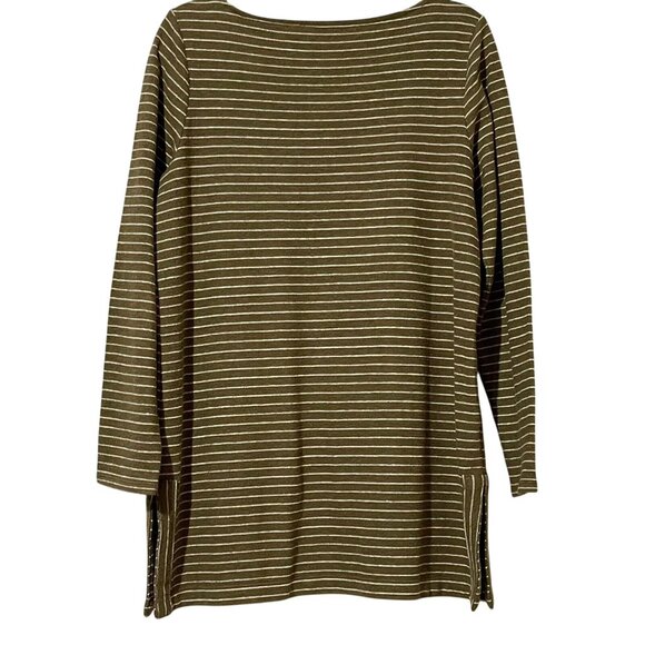 J. Jill Womens Size Medium Brown & White Striped Long Sleeve Boatneck Top - Picture 4 of 9